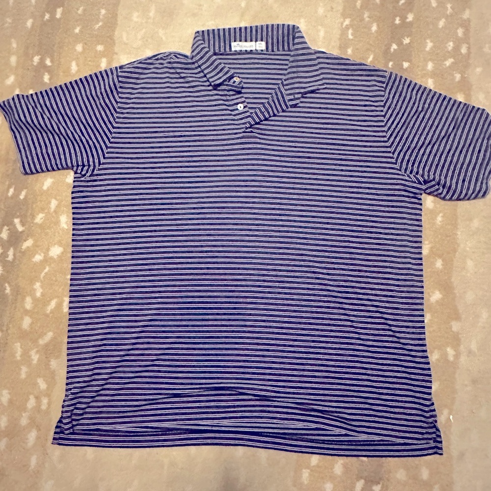 Peter Millar navy and white stripe XXL.  Featherweight performance polo.